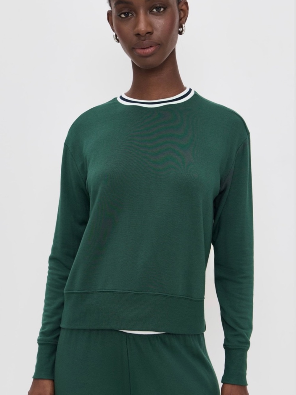 Splits59 Forest Green Crewneck Sweatshirt with White-Trim Collar